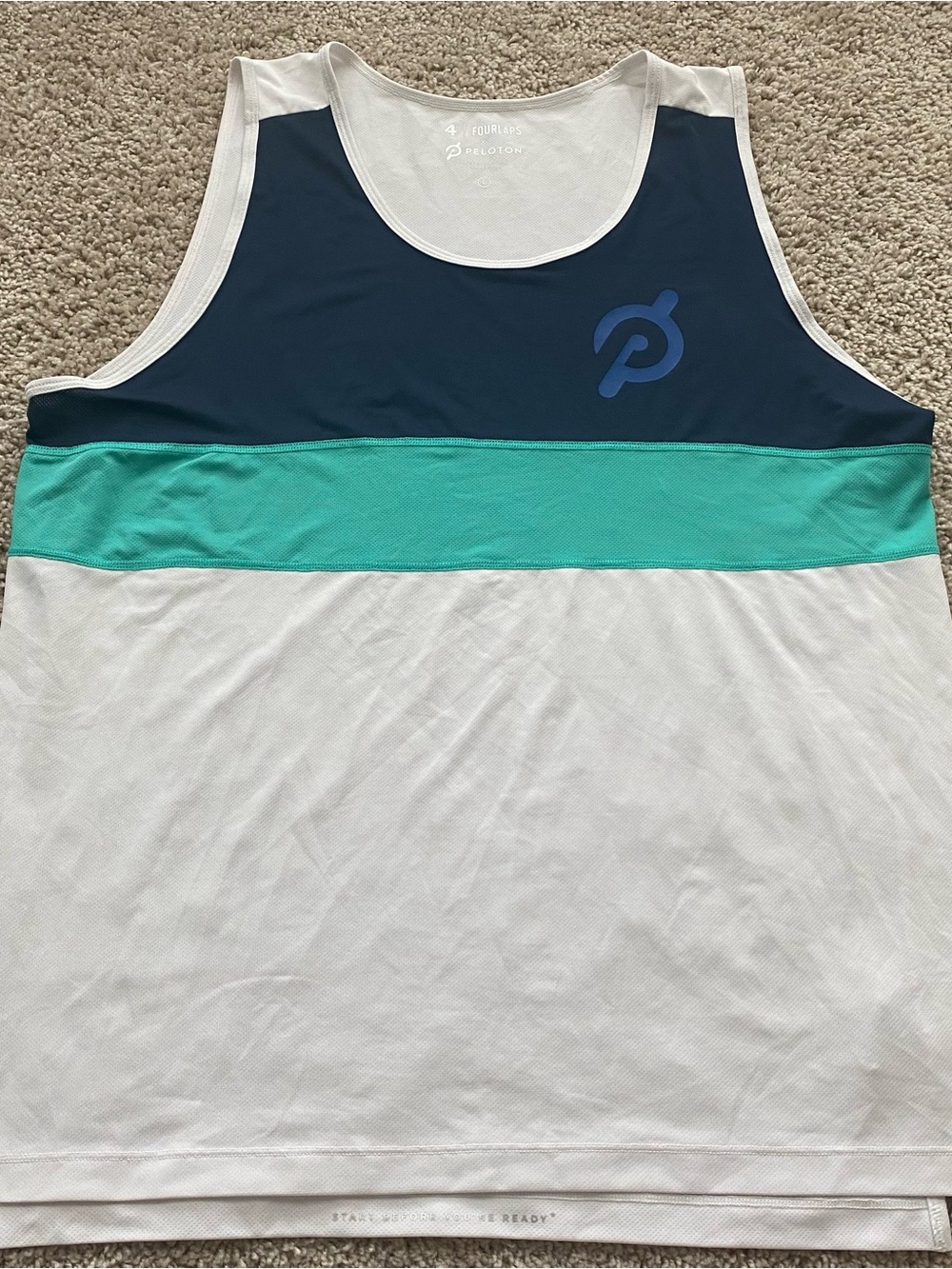 Peloton x 4 Laps Colorblock Athletic Tank Top Large Navy, Teal & White Collab